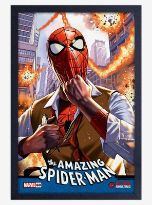 Marvel Spider-Man Saves The Day Framed Wood Poster
