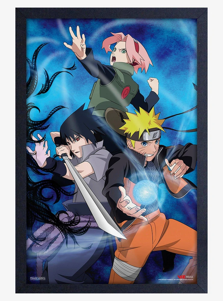 Naruto Shippuden Group Fight Pose Framed Wood Poster