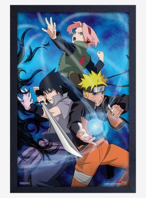 Naruto Shippuden Group Fight Pose Framed Wood Poster