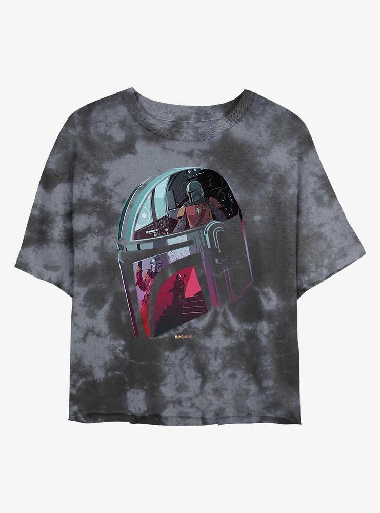 Star Wars The Mandalorian Helmet Reflection Tie-Dye Womens Crop T-Shirt