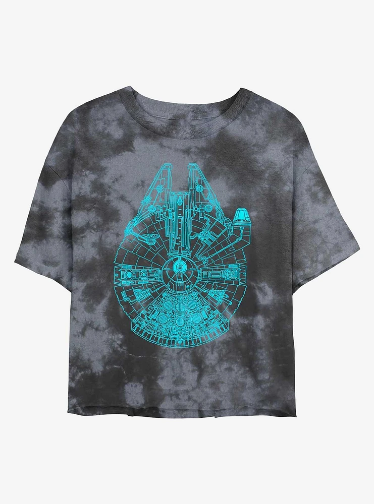 Star Wars Blue Falcon Tie-Dye Womens Crop T-Shirt