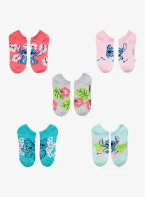 Disney Lilo & Stitch Tropical Flower No-Show Socks 5 Pair