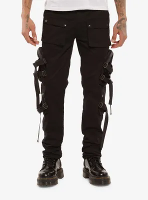 Black Cargo Pockets & Straps Pants