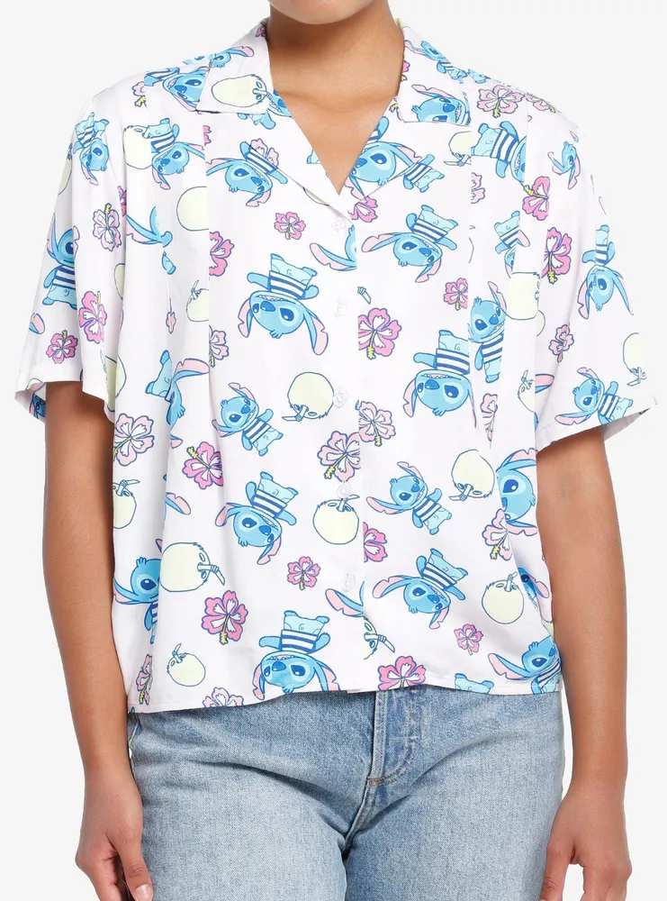 Disney Lilo & Stitch Tropical Pastel Girls Woven Button-Up