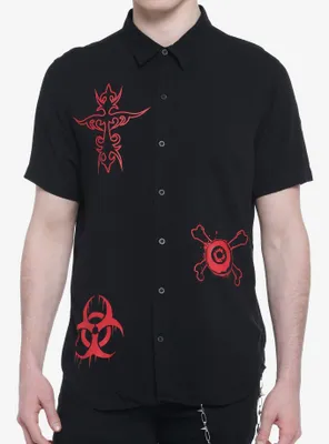 Red Death Symbols Woven Button-Up