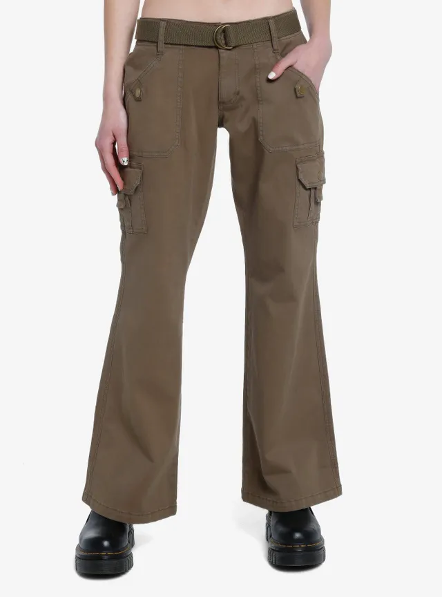 Hot Topic Social Collision Brown Contrast Grommet Strap Flare Pants Plus