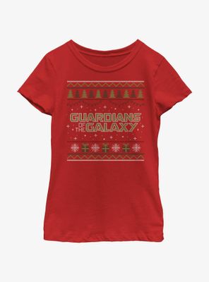 Marvel Guardians of the Galaxy Ugly Christmas Sweater Pattern Youth Girls T-Shirt