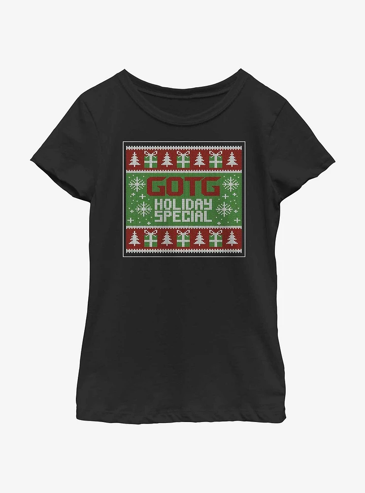 Marvel Guardians of the Galaxy Ugly Christmas Sweater Pattern Holiday Special Youth Girls T-Shirt