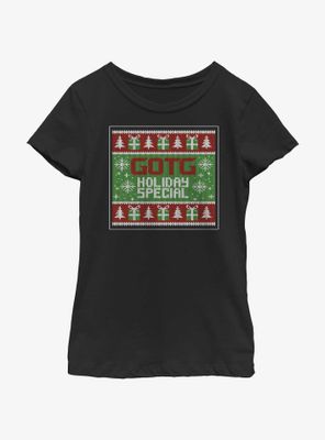 Marvel Guardians of the Galaxy Ugly Christmas Sweater Pattern Holiday Special Youth Girls T-Shirt