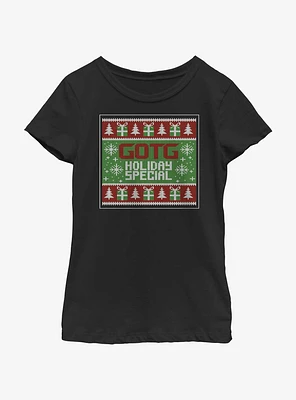 Marvel Guardians of the Galaxy Ugly Christmas Sweater Pattern Holiday Special Youth Girls T-Shirt