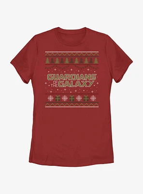 Marvel Guardians of the Galaxy Ugly Christmas Sweater Pattern Womens T-Shirt