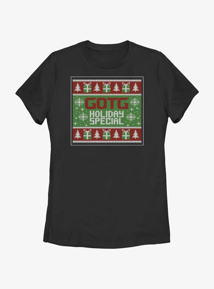 Marvel Guardians of the Galaxy Ugly Christmas Sweater Pattern Holiday Special Womens T-Shirt