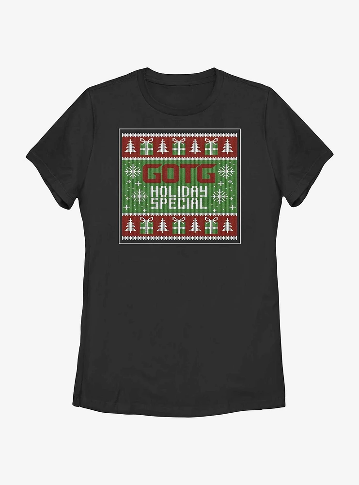Marvel Guardians of the Galaxy Ugly Christmas Sweater Pattern Holiday Special Womens T-Shirt