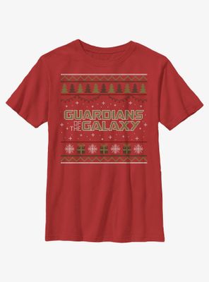 Marvel Guardians of the Galaxy Ugly Christmas Sweater Pattern Youth T-Shirt