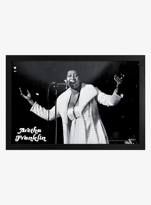 Aretha Franklin Singing Live Framed Wood Wall Art