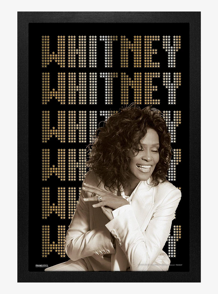 Whitney Houston Name In Lights Framed Wood Wall Art