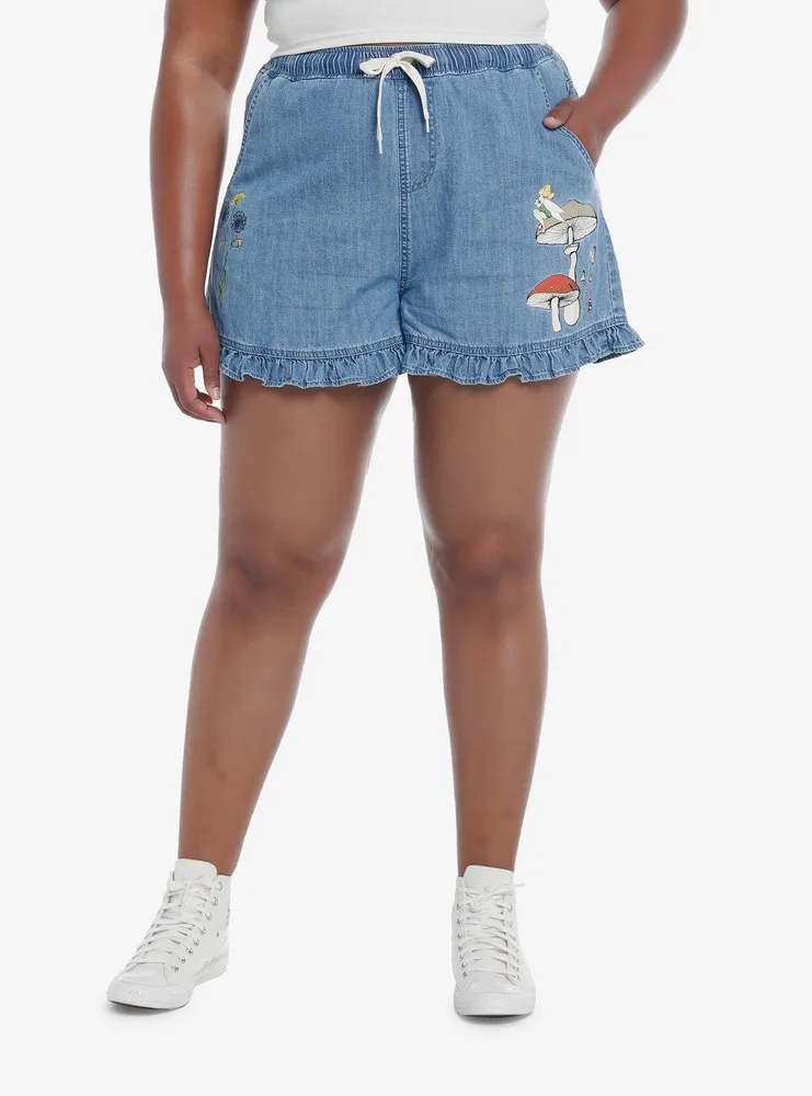 Disney Peter Pan Tinker Bell Denim Ruffle Shorts Plus