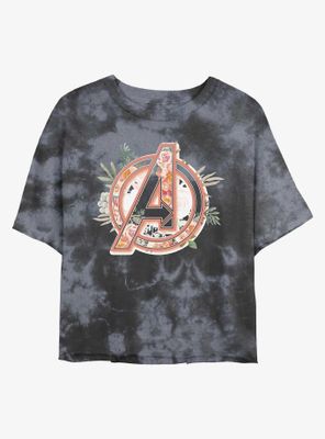 Marvel Avengers Logo Floral Womens Tie-Dye Crop T-Shirt