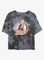 Marvel Avengers Logo Floral Womens Tie-Dye Crop T-Shirt