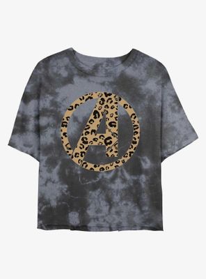 Marvel Avengers Logo Leopard Fill Womens Tie-Dye Crop T-Shirt