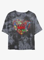 Marvel Avengers Retro Hero Heart Womens Tie-Dye Crop T-Shirt