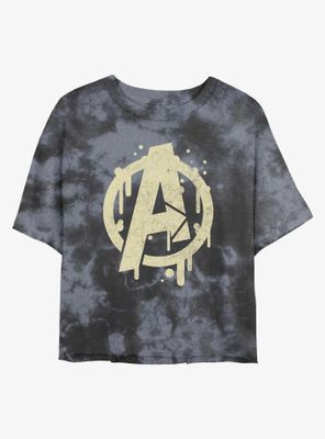 Marvel Avengers Logo Paint Drip Womens Tie-Dye Crop T-Shirt