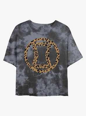Marvel Black Widow Icon Leopard Fill Womens Tie-Dye Crop T-Shirt