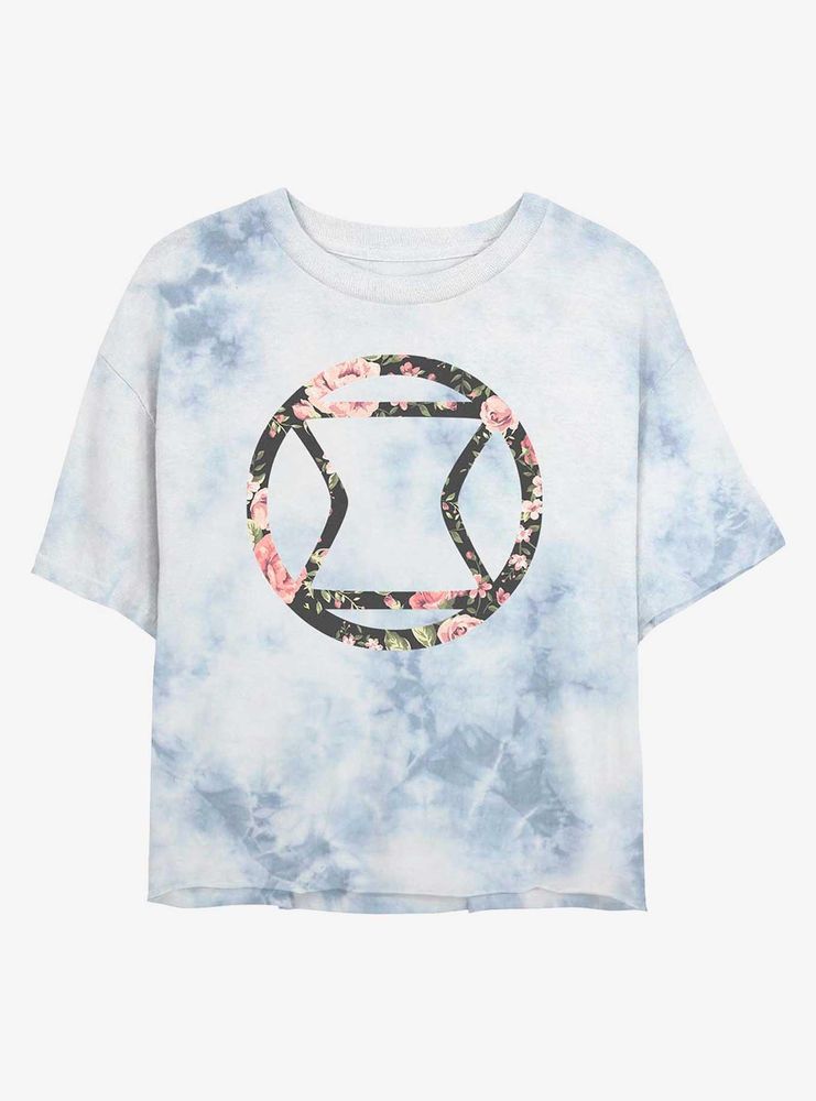 Marvel Black Widow Logo Floral Womens Tie-Dye Crop T-Shirt