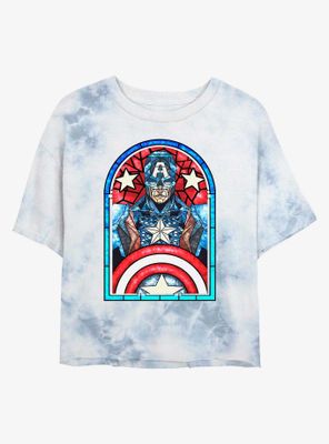Marvel Captain America Stained Glass Womens Tie-Dye Crop T-Shirt