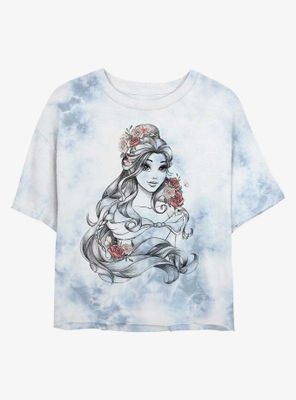 Disney Beauty And The Beast Outline Womens Tie-Dye Crop T-Shirt
