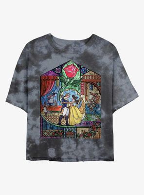 Disney Beauty And The Beast Stained Glass Womens Tie-Dye Crop T-Shirt