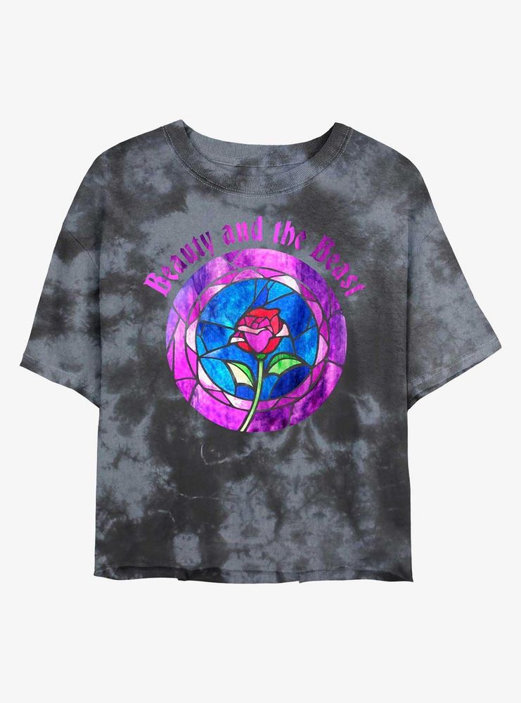 Disney Beauty And The Beast Glass Rose Womens Tie-Dye Crop T-Shirt