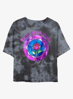 Disney Beauty And The Beast Glass Rose Womens Tie-Dye Crop T-Shirt