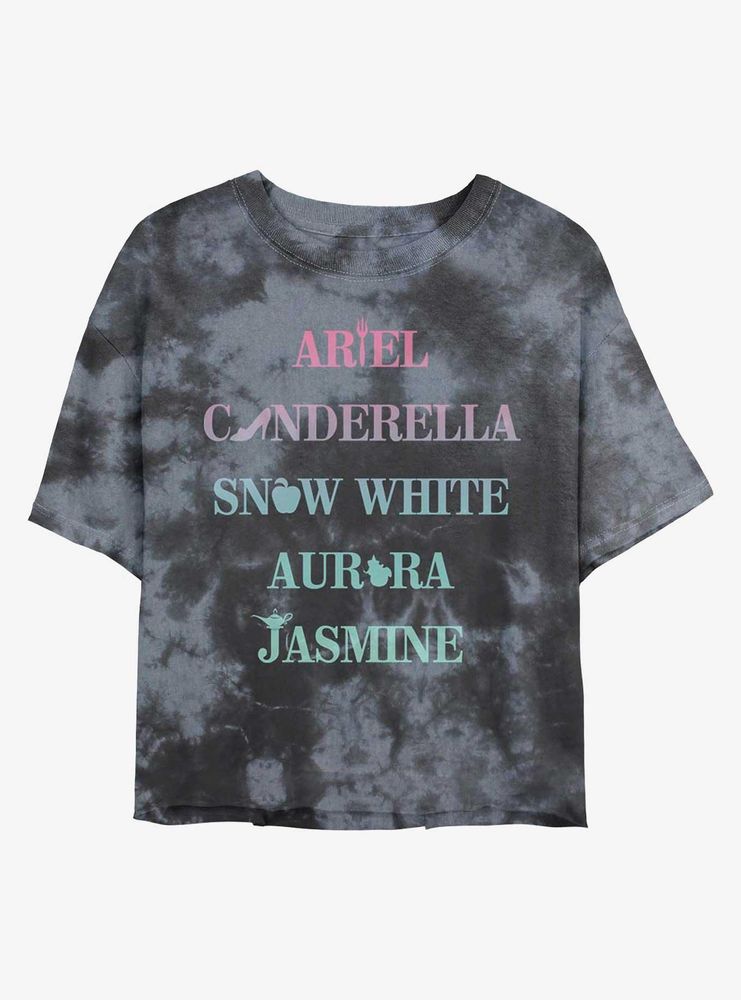 Disney Princesses Name Icons Womens Tie-Dye Crop T-Shirt