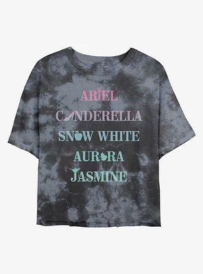 Disney Princesses Name Icons Womens Tie-Dye Crop T-Shirt