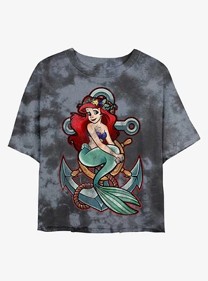 Disney The Little Mermaid Anchor Womens Tie-Dye Crop T-Shirt