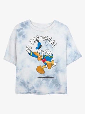 Disney Donald Duck Angry Jump Womens Tie-Dye Crop T-Shirt