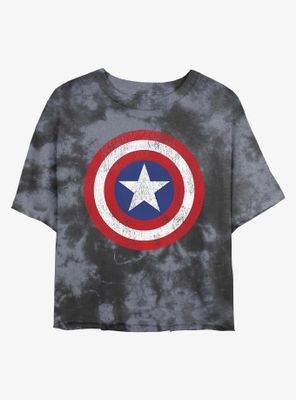 Marvel Captain America Distressed Shield Womens Tie-Dye Crop T-Shirt