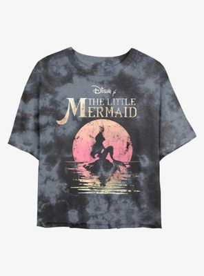 Disney The Little Mermaid Silhouette Womens Tie-Dye Crop T-Shirt