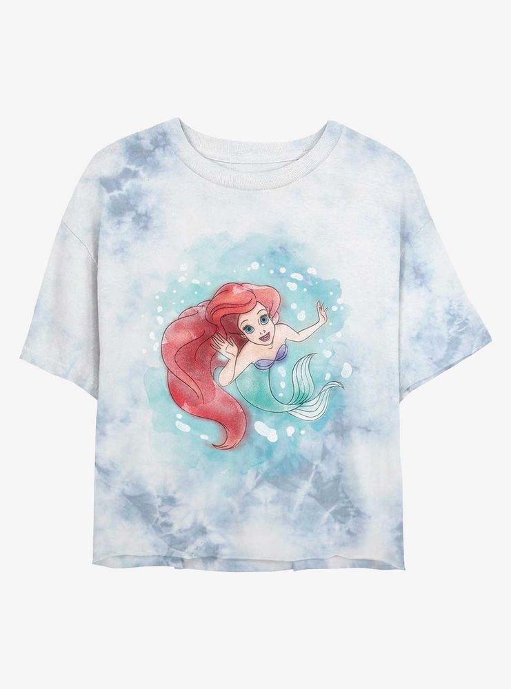 Disney The Little Mermaid Under Sea Womens Tie-Dye Crop T-Shirt