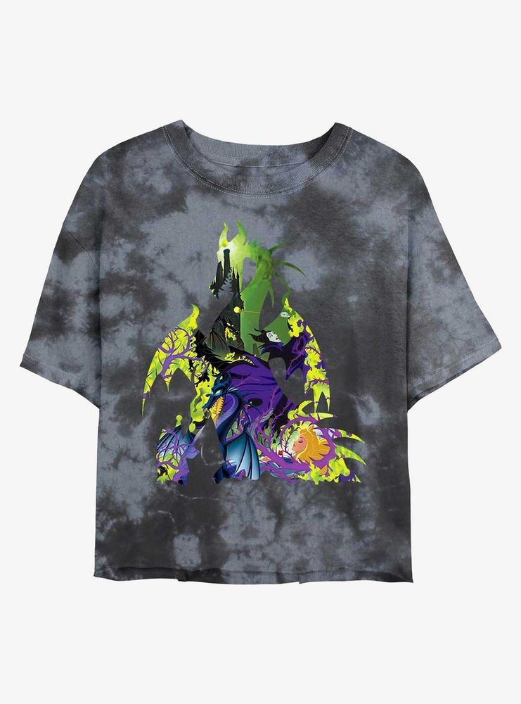 Disney Sleeping Beauty Maleficent Dragon Womens Tie-Dye Crop T-Shirt