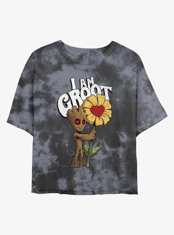 Marvel Guardians Of The Galaxy Flower Groot Womens Tie-Dye Crop T-Shirt