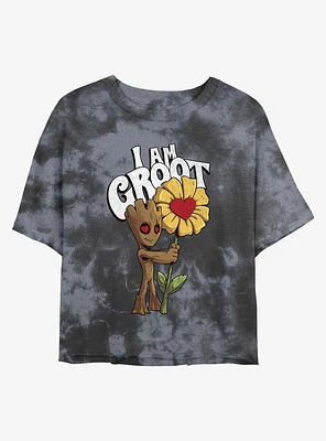 Marvel Guardians Of The Galaxy Flower Groot Womens Tie-Dye Crop T-Shirt