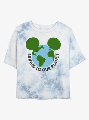 Disney Mickey Mouse Kind To Our Planet Womens Tie-Dye Crop T-Shirt