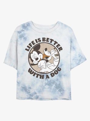 Disney Mickey Mouse Dog Life Womens Tie-Dye Crop T-Shirt