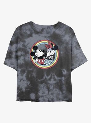 Disney Mickey Mouse And Minnie Circle Womens Tie-Dye Crop T-Shirt