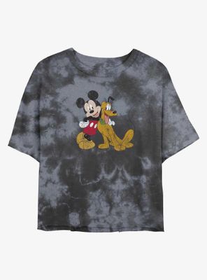 Disney Mickey Mouse And Pluto Womens Tie-Dye Crop T-Shirt