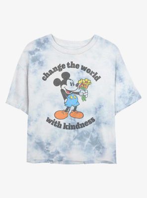 Disney Mickey Mouse Kindness Womens Tie-Dye Crop T-Shirt