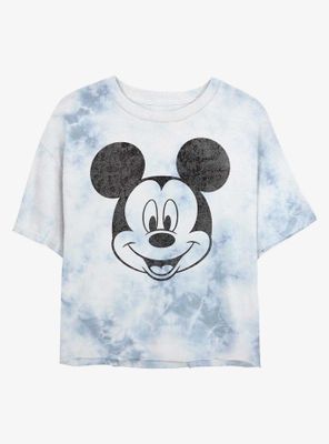 Disney Mickey Mouse Face Womens Tie-Dye Crop T-Shirt