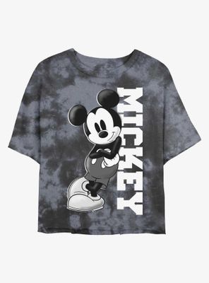 Disney Mickey Mouse Vetical Collegiate Womens Tie-Dye Crop T-Shirt